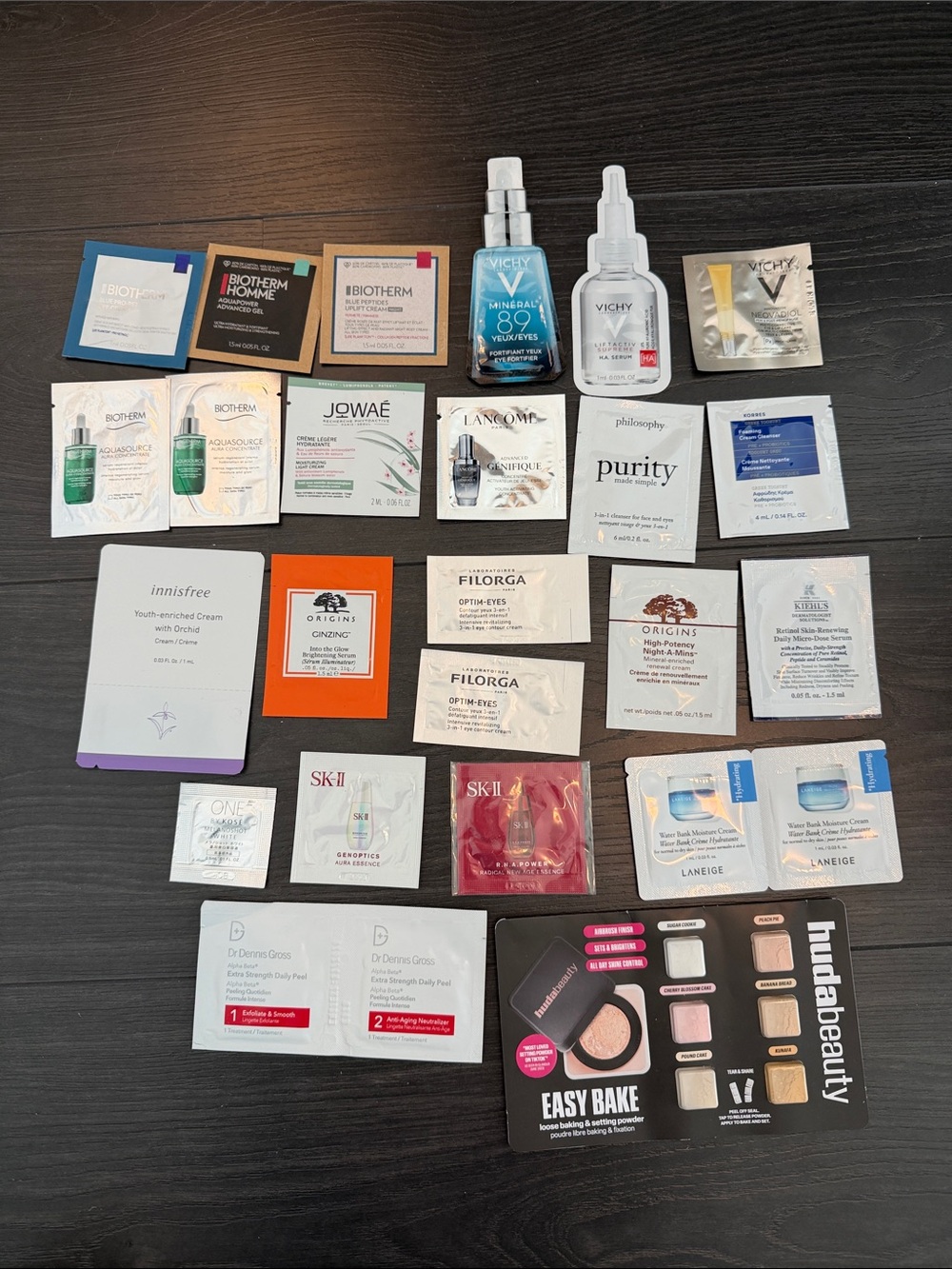 Mixed Skincare & Makeup Sample Lot with Vichy, SK-II, Filorga